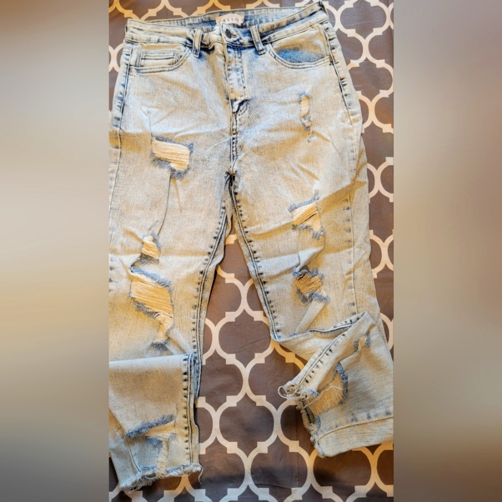 Cello Light Blue Distressed Straight Leg Jeans